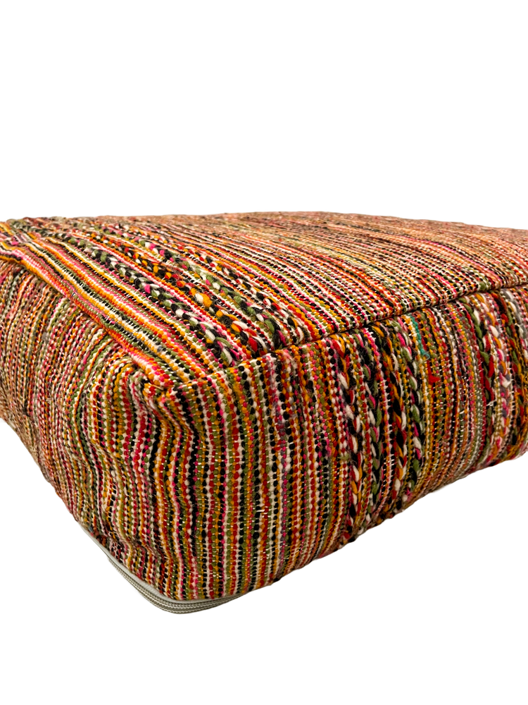 Ait Yadine Vintage Hanbel Pouf - Multicolor Braided Stripe