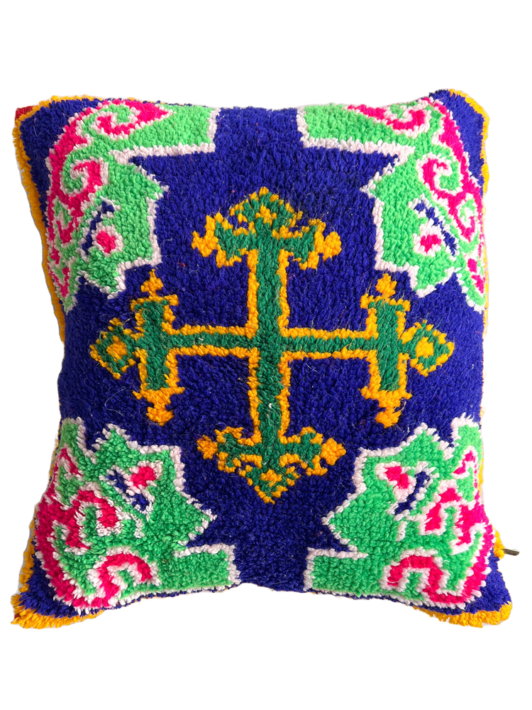 Kalaat M'Gouna's Vintage Pillow - Symbolic, Blue/Green - Salam Hello