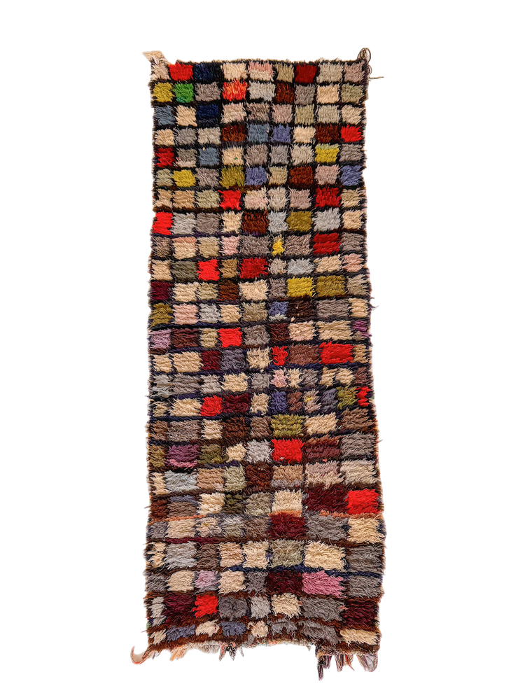 Oued Zem Checkered Boucherouite Runner - Stained Glass