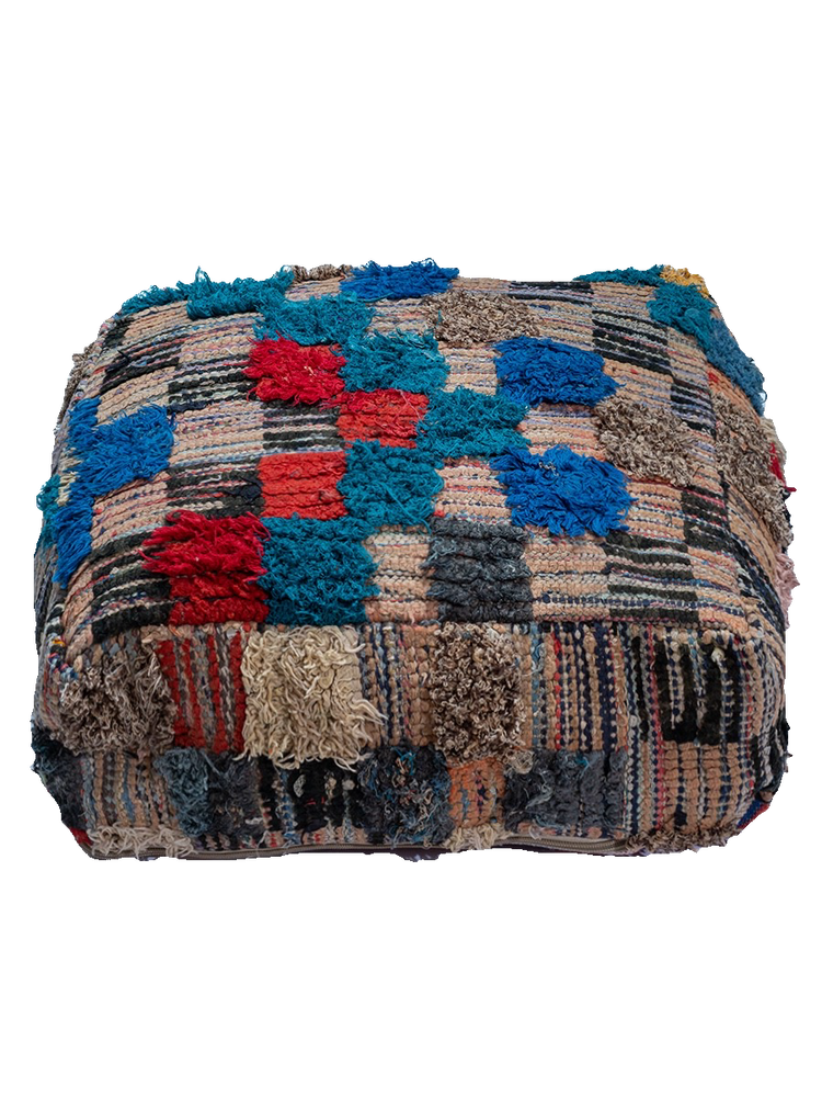 Vintage Boucherouite Pouf - Mixed Pile Grid
