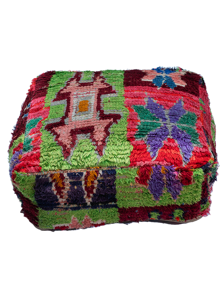 Vintage Boucherouite Pouf - Vibrant Symbols - Salam Hello