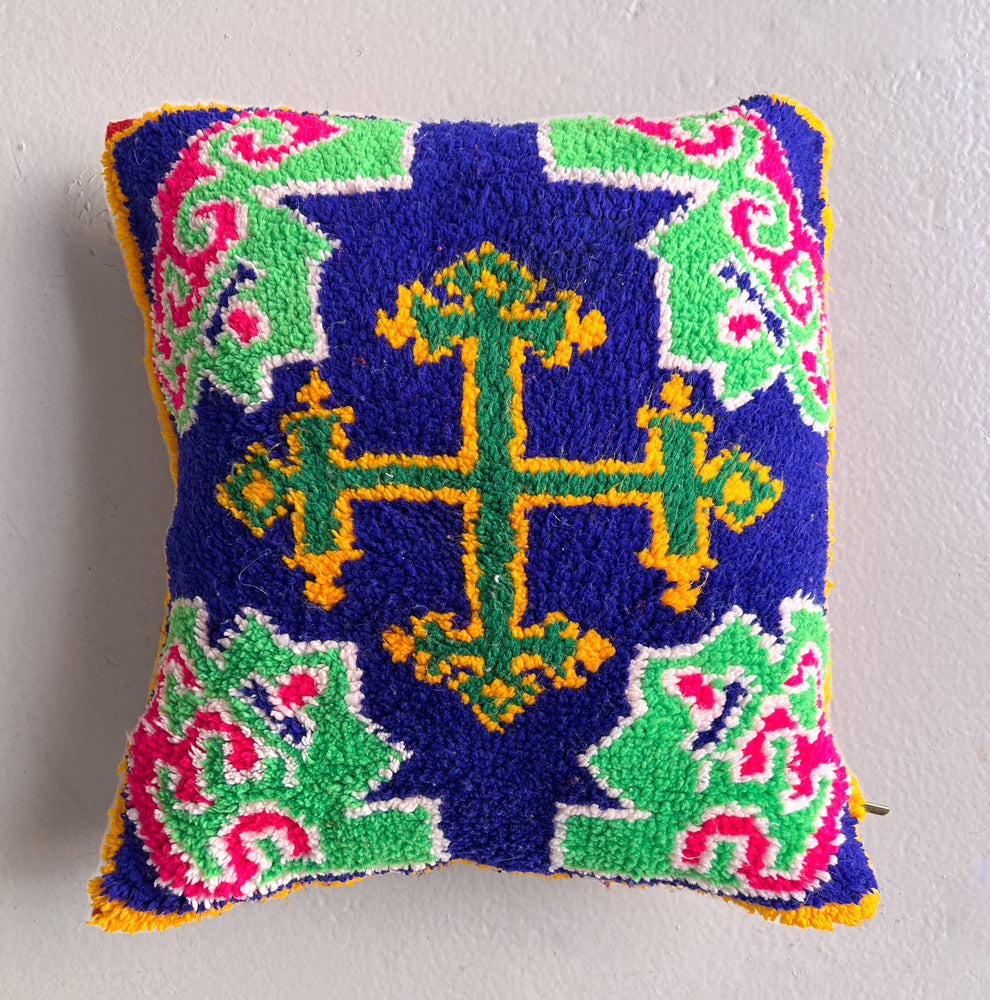 Kalaat M'Gouna's Vintage Pillow - Symbolic, Blue/Green - Salam Hello