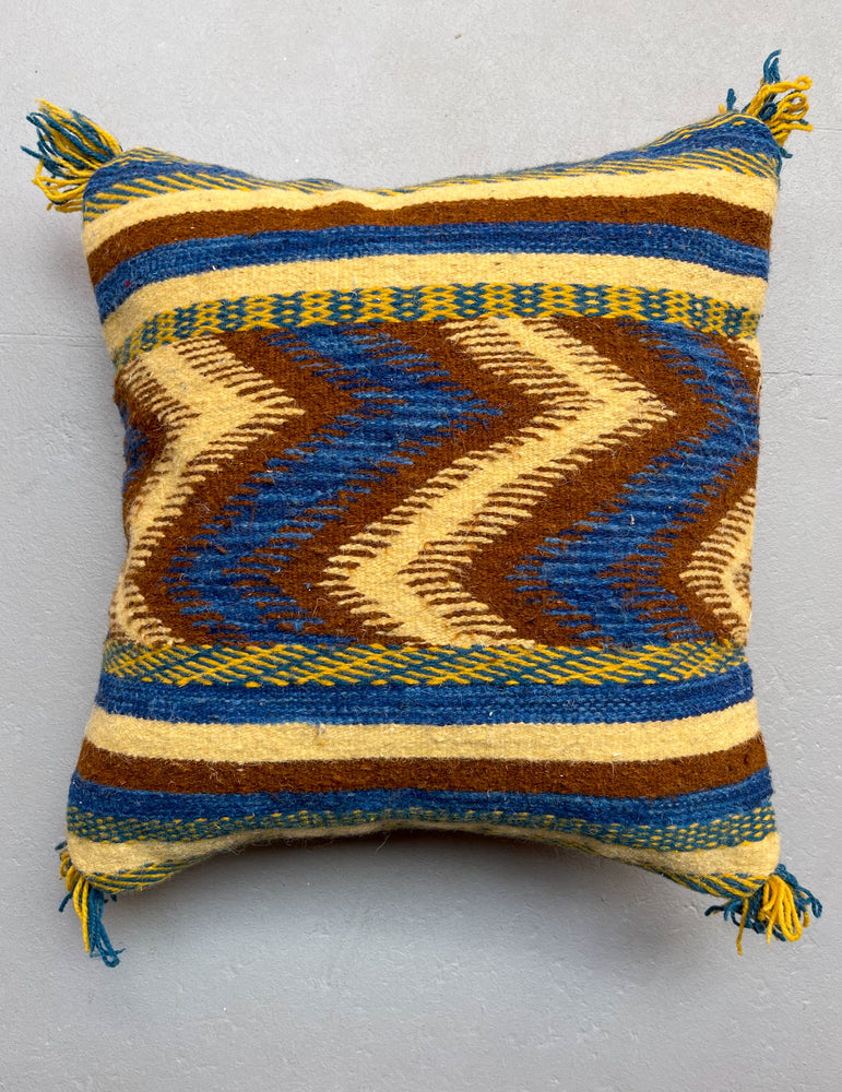 Anzal's Flatweave x Zanafi Pillow - Brown/Blue - Salam Hello